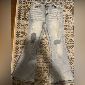 ALMOST FAMOUS SUPER FLARE HIGH RISE SIZE 14 DISTRESSED JEANS NWOT Y2K
